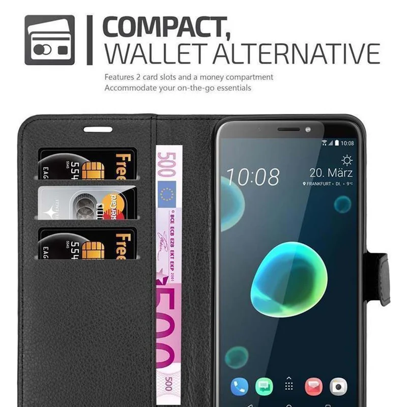 Cadorabo Hülle kompatibel mit HTC Desire 12 PLUS Schutzhülle mit Magnetverschluss, Standfunktion und Kartenfach