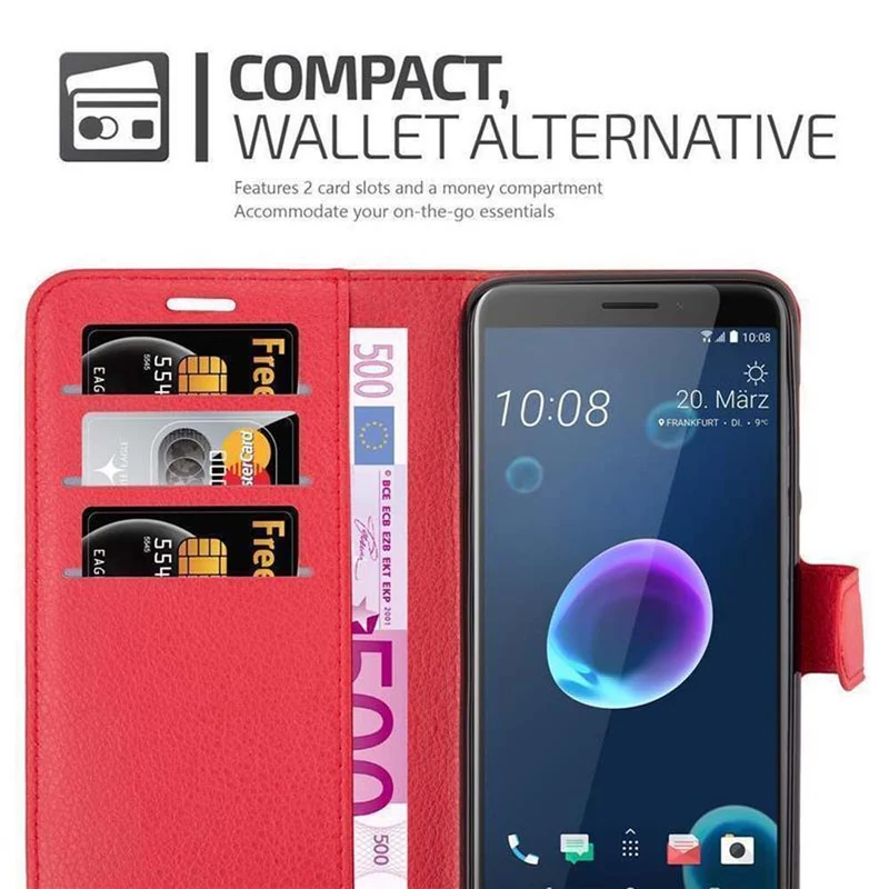 Cadorabo Hülle kompatibel mit HTC Desire 12 Schutzhülle mit Magnetverschluss, Standfunktion und Kartenfach