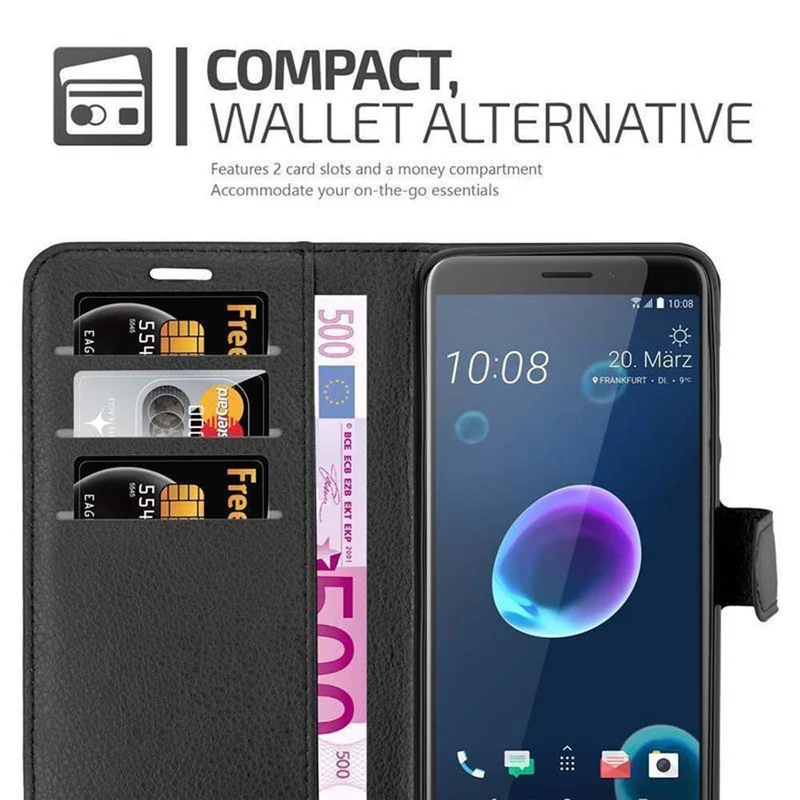 Cadorabo Hülle kompatibel mit HTC Desire 12 Schutzhülle mit Magnetverschluss, Standfunktion und Kartenfach