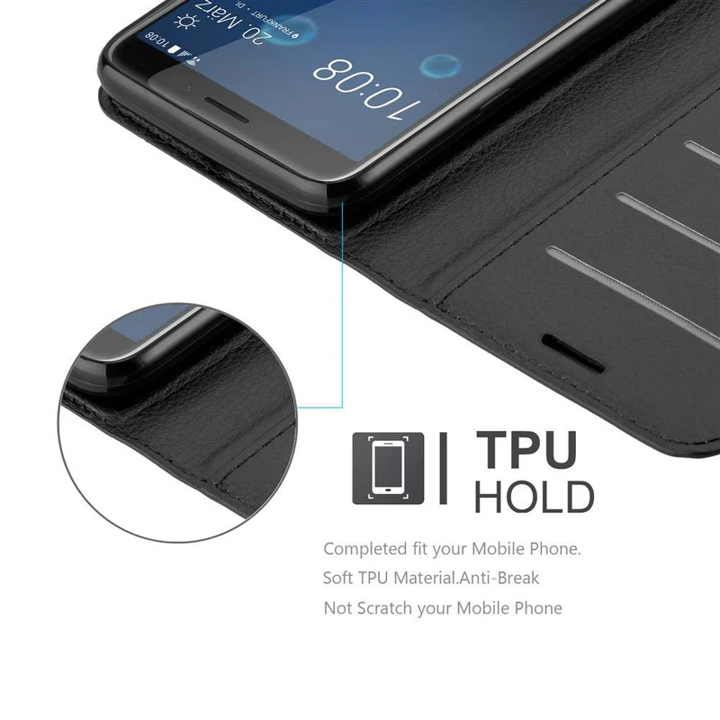 Cadorabo Hülle kompatibel mit HTC Desire 12 Schutzhülle mit Magnetverschluss, Standfunktion und Kartenfach