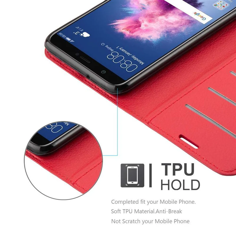 Cadorabo Hülle kompatibel mit Huawei P SMART 2018 / Enjoy 7S Schutzhülle mit Magnetverschluss, Standfunktion und Kartenfach