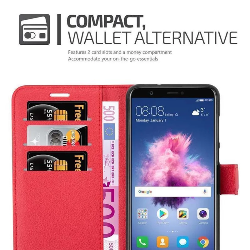 Cadorabo Hülle kompatibel mit Huawei P SMART 2018 / Enjoy 7S Schutzhülle mit Magnetverschluss, Standfunktion und Kartenfach
