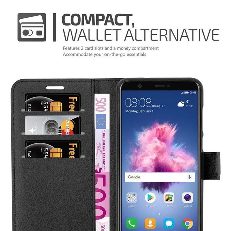 Cadorabo Hülle kompatibel mit Huawei P SMART 2018 / Enjoy 7S Schutzhülle mit Magnetverschluss, Standfunktion und Kartenfach