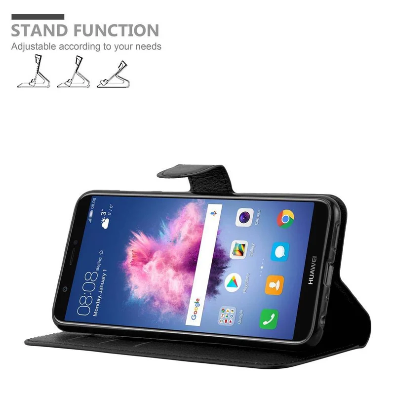 Cadorabo Hülle kompatibel mit Huawei P SMART 2018 / Enjoy 7S Schutzhülle mit Magnetverschluss, Standfunktion und Kartenfach