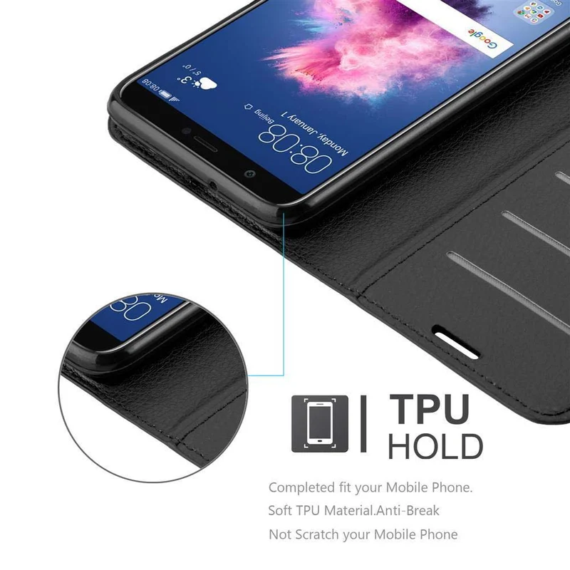 Cadorabo Hülle kompatibel mit Huawei P SMART 2018 / Enjoy 7S Schutzhülle mit Magnetverschluss, Standfunktion und Kartenfach