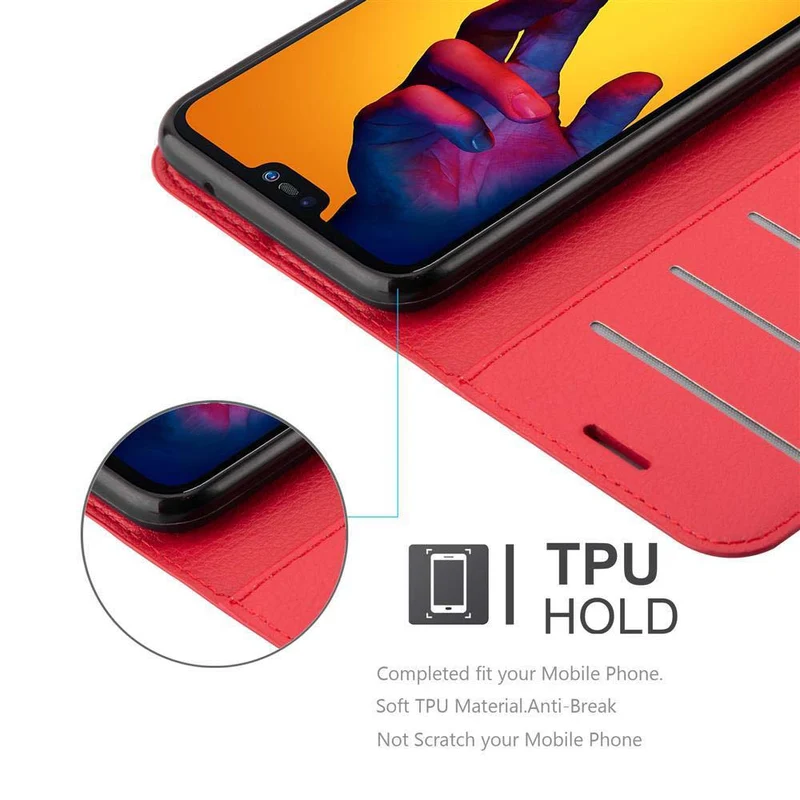 Cadorabo Hülle kompatibel mit Huawei P20 LITE 2018 / NOVA 3E Schutzhülle mit Magnetverschluss, Standfunktion und Kartenfach