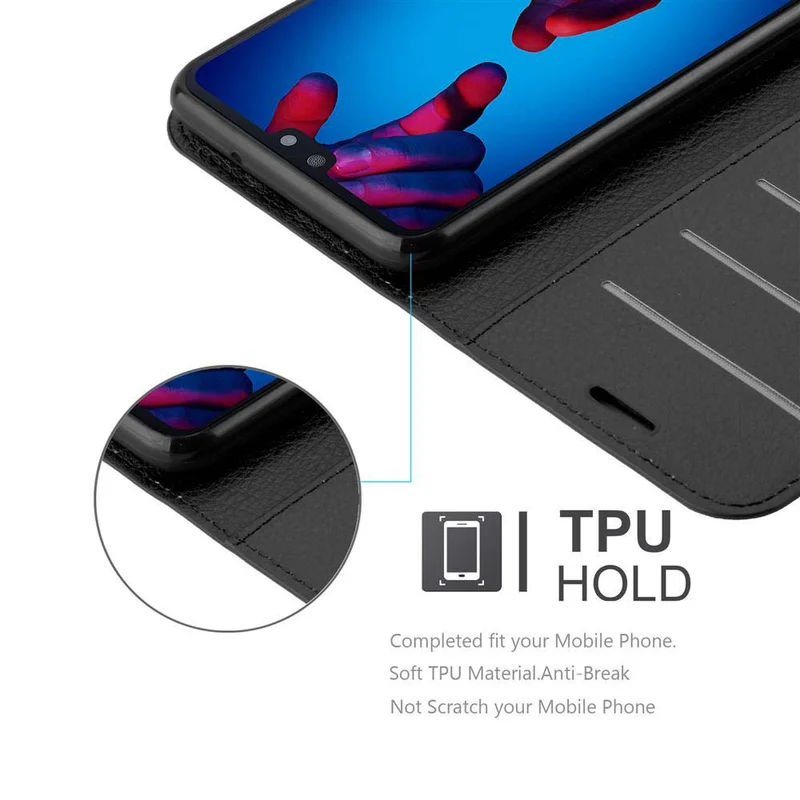 Cadorabo Hülle kompatibel mit Huawei P20 Schutzhülle mit Magnetverschluss, Standfunktion und Kartenfach