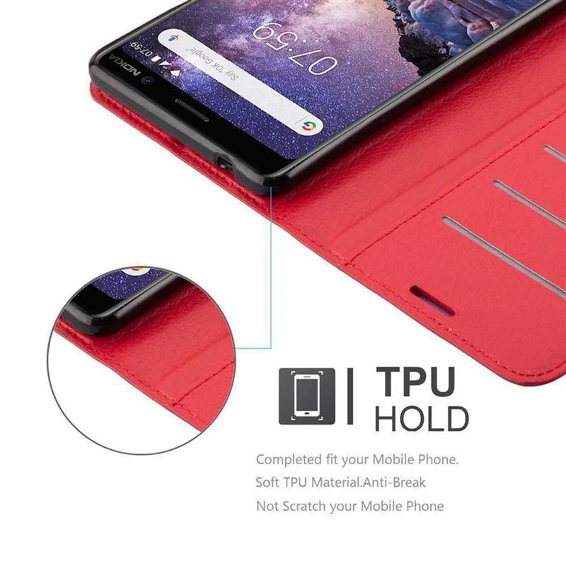 Cadorabo Hülle kompatibel mit Nokia 7 PLUS Schutzhülle mit Magnetverschluss, Standfunktion und Kartenfach
