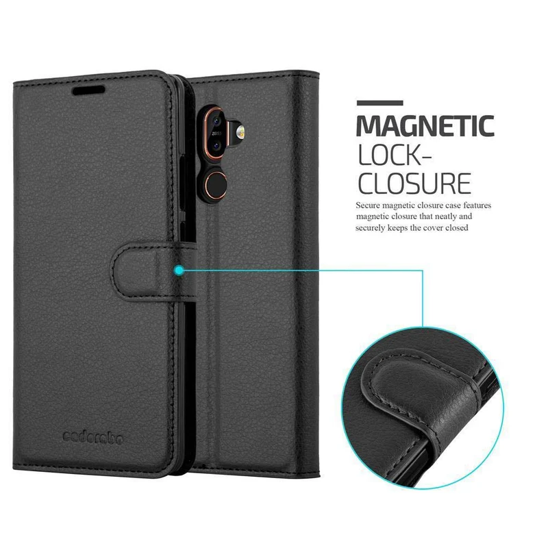 Cadorabo Hülle kompatibel mit Nokia 7 PLUS Schutzhülle mit Magnetverschluss, Standfunktion und Kartenfach