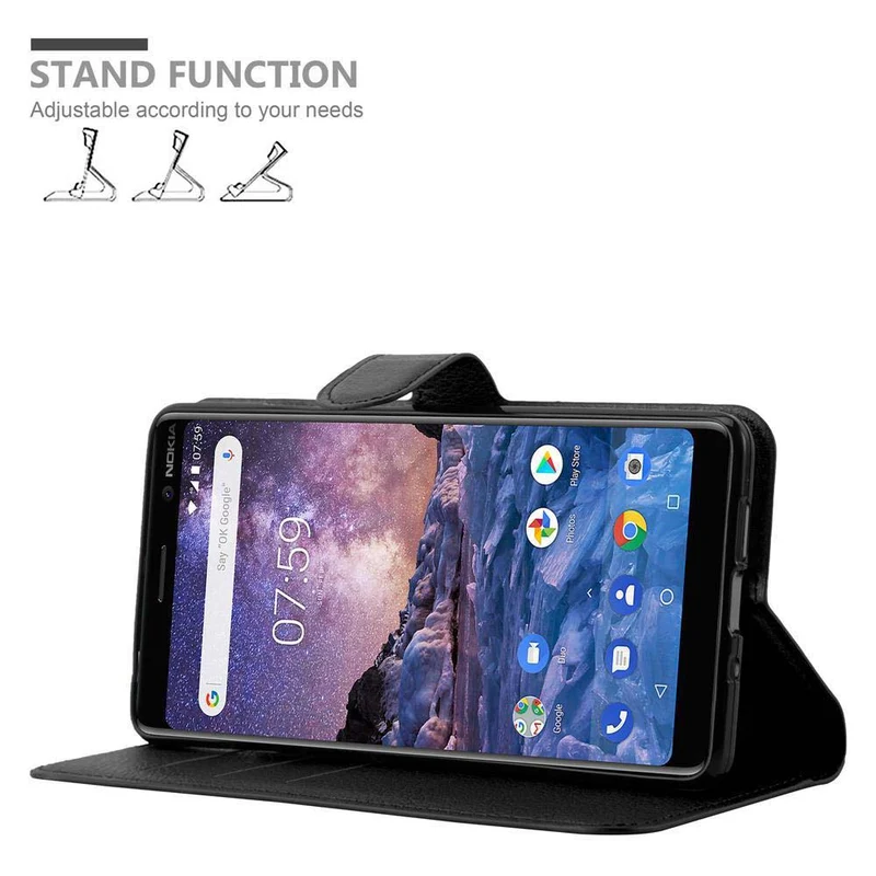 Cadorabo Hülle kompatibel mit Nokia 7 PLUS Schutzhülle mit Magnetverschluss, Standfunktion und Kartenfach