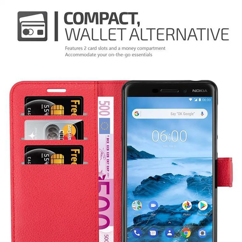Cadorabo Hülle kompatibel mit Nokia 6,1 Schutzhülle mit Magnetverschluss, Standfunktion und Kartenfach