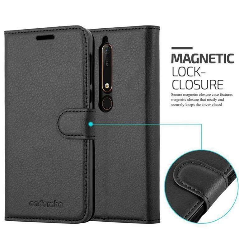 Cadorabo Hülle kompatibel mit Nokia 6,1 Schutzhülle mit Magnetverschluss, Standfunktion und Kartenfach