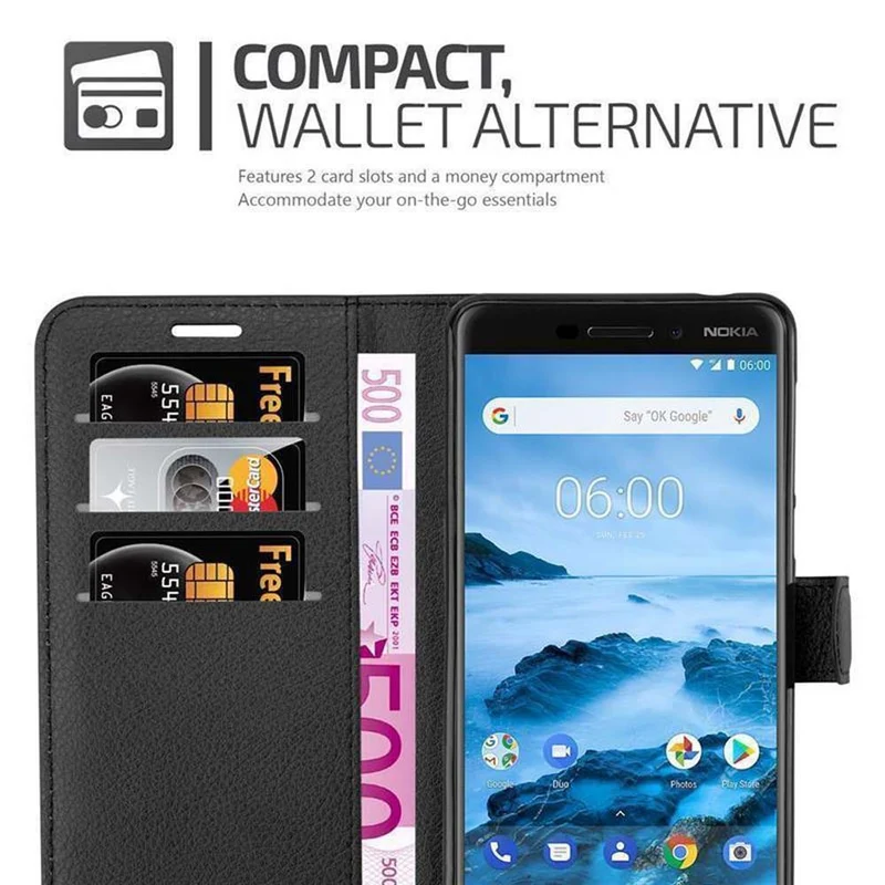 Cadorabo Hülle kompatibel mit Nokia 6,1 Schutzhülle mit Magnetverschluss, Standfunktion und Kartenfach