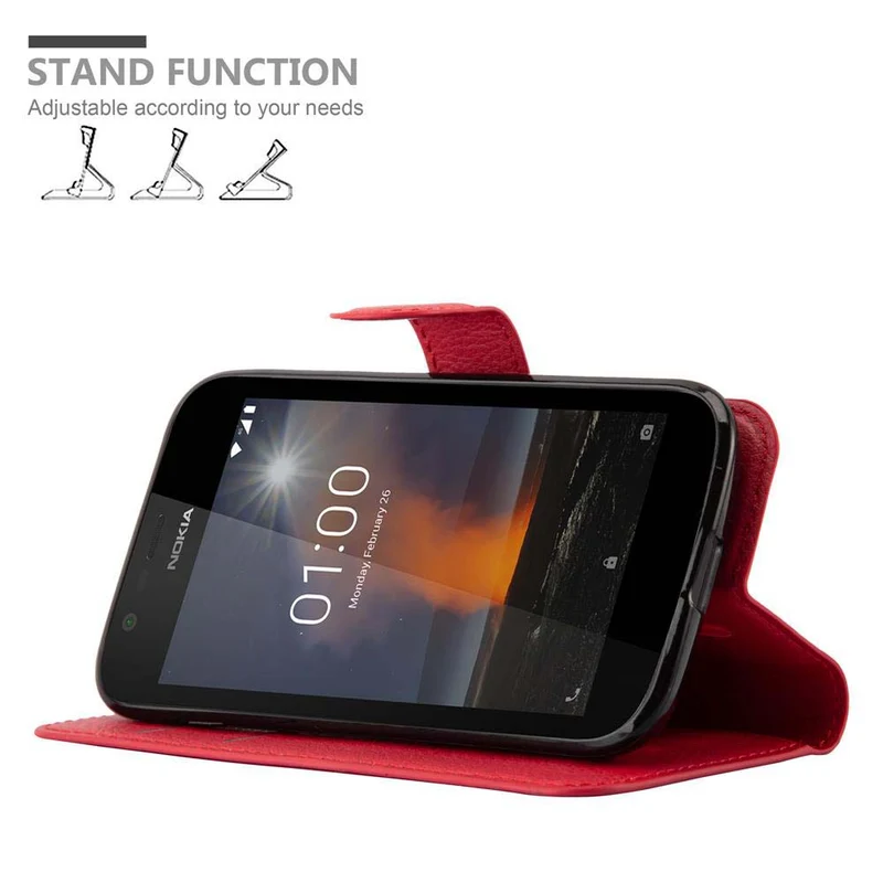 Cadorabo Hülle kompatibel mit Nokia 1 2018 Schutzhülle mit Magnetverschluss, Standfunktion und Kartenfach