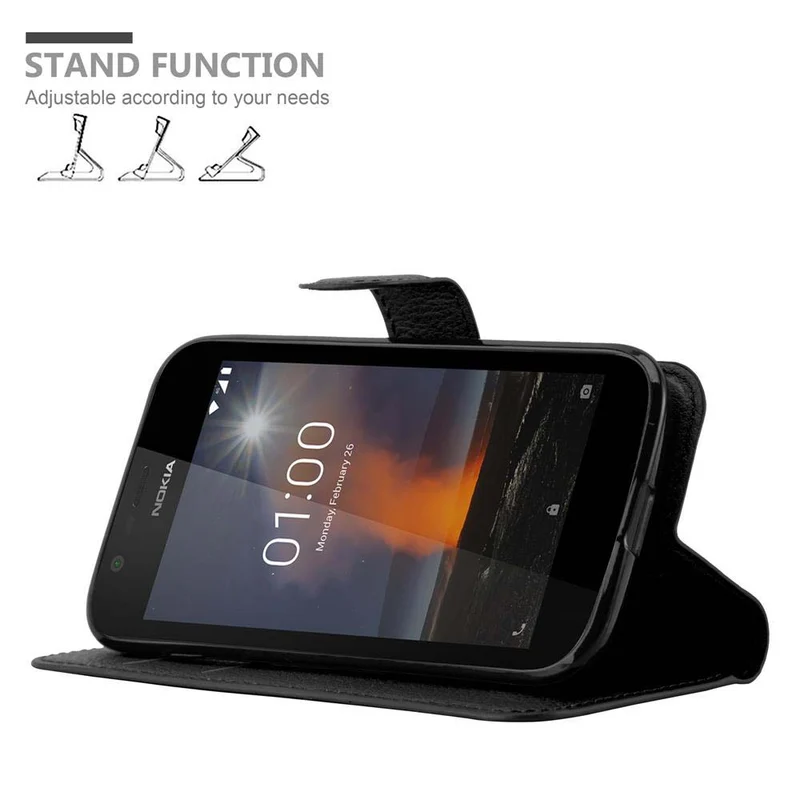 Cadorabo Hülle kompatibel mit Nokia 1 2018 Schutzhülle mit Magnetverschluss, Standfunktion und Kartenfach