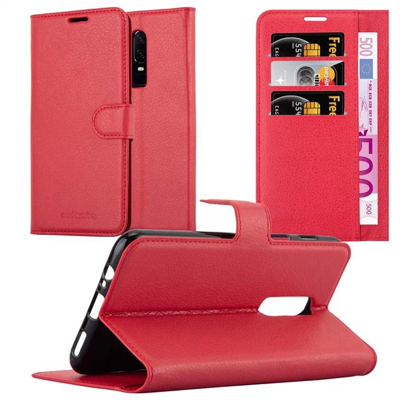 Cadorabo Hülle kompatibel mit OnePlus 6 Schutzhülle mit Magnetverschluss, Standfunktion und Kartenfach