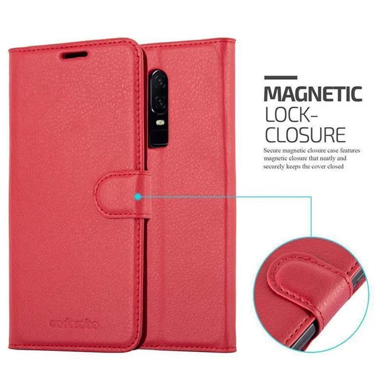 Cadorabo Hülle kompatibel mit OnePlus 6 Schutzhülle mit Magnetverschluss, Standfunktion und Kartenfach