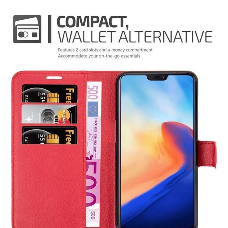 Cadorabo Hülle kompatibel mit OnePlus 6 Schutzhülle mit Magnetverschluss, Standfunktion und Kartenfach
