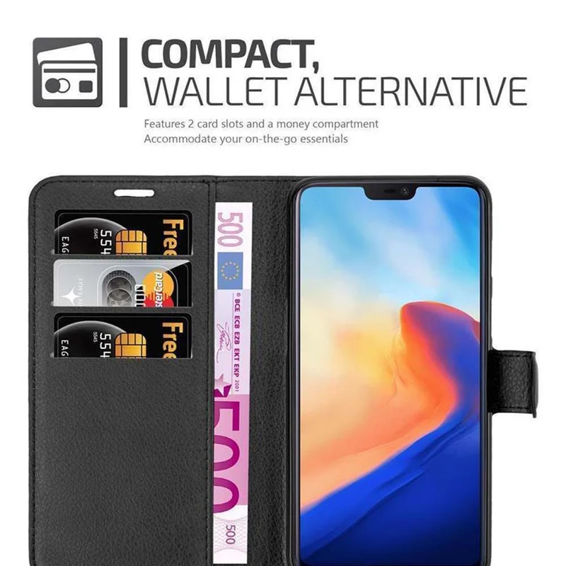 Cadorabo Hülle kompatibel mit OnePlus 6 Schutzhülle mit Magnetverschluss, Standfunktion und Kartenfach