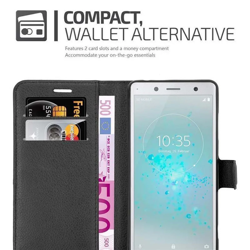 Cadorabo Hülle kompatibel mit Sony Xperia XZ2 COMPACT Schutzhülle mit Magnetverschluss, Standfunktion und Kartenfach