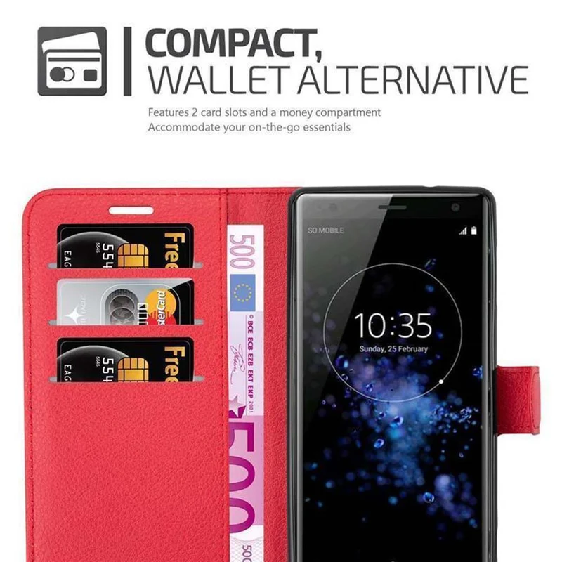 Cadorabo Hülle kompatibel mit Sony Xperia XZ2 Schutzhülle mit Magnetverschluss, Standfunktion und Kartenfach