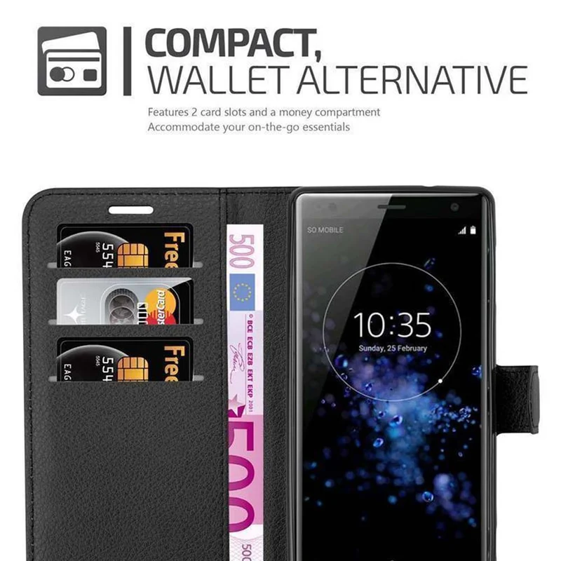 Cadorabo Hülle kompatibel mit Sony Xperia XZ2 Schutzhülle mit Magnetverschluss, Standfunktion und Kartenfach
