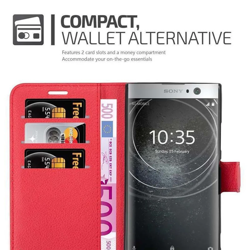 Cadorabo Hülle kompatibel mit Sony Xperia XA2 Schutzhülle mit Magnetverschluss, Standfunktion und Kartenfach
