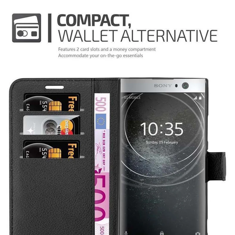 Cadorabo Hülle kompatibel mit Sony Xperia XA2 Schutzhülle mit Magnetverschluss, Standfunktion und Kartenfach