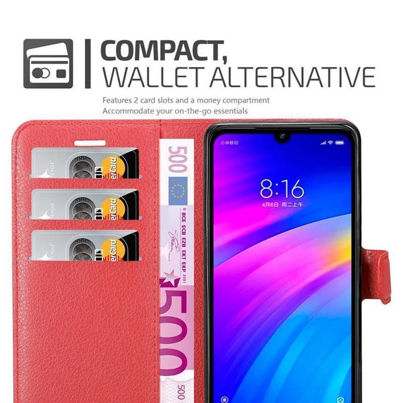 Cadorabo Hülle kompatibel mit Xiaomi RedMi 7 Schutzhülle mit Magnetverschluss, Standfunktion und Kartenfach