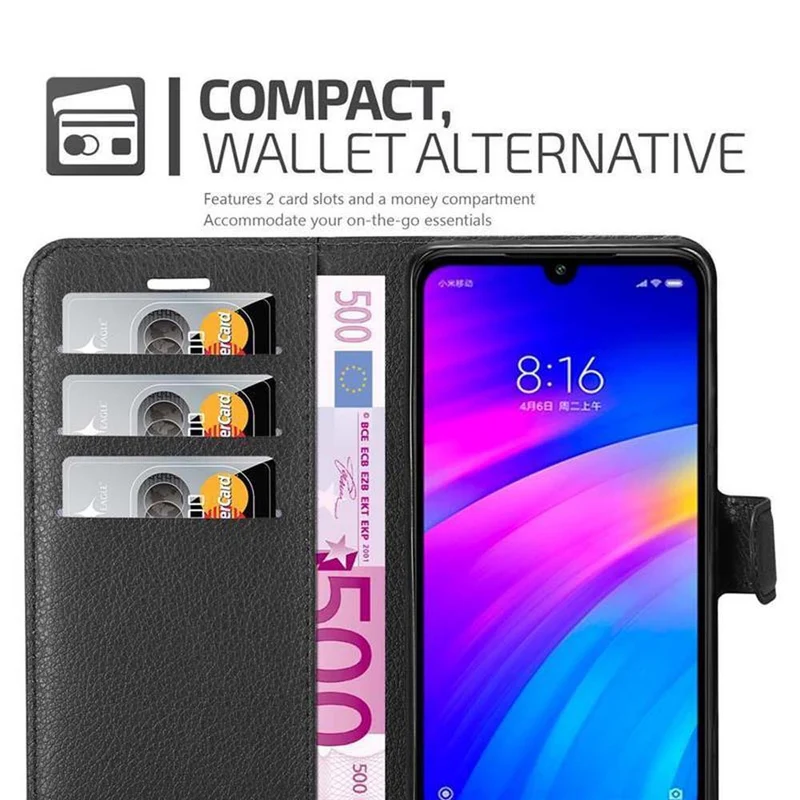 Cadorabo Hülle kompatibel mit Xiaomi RedMi 7 Schutzhülle mit Magnetverschluss, Standfunktion und Kartenfach