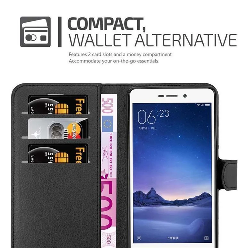 Cadorabo Hülle kompatibel mit Xiaomi RedMi 3S Schutzhülle mit Magnetverschluss, Standfunktion und Kartenfach