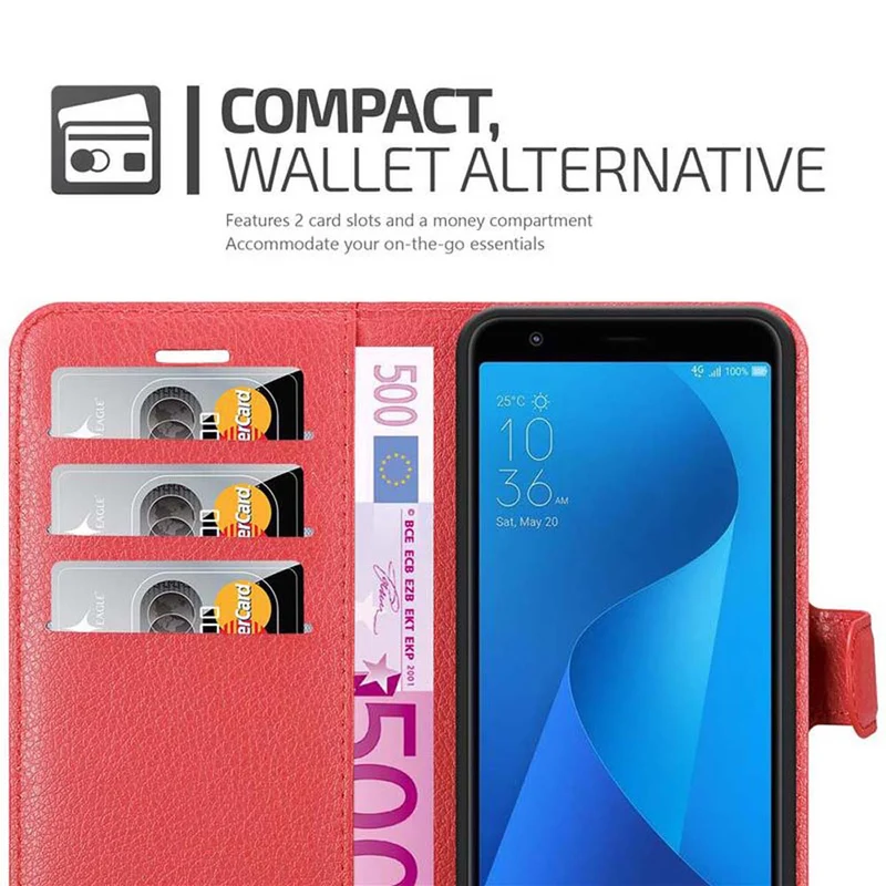Cadorabo Hülle kompatibel mit Asus ZenFone MAX PLUS M1 Schutzhülle mit Magnetverschluss, Standfunktion und Kartenfach