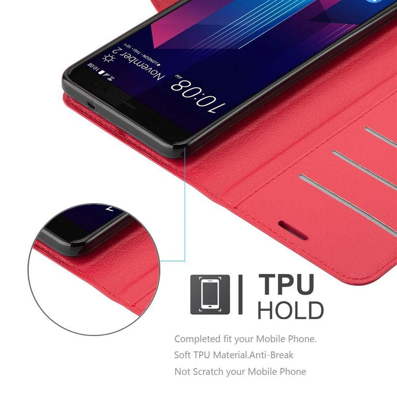 Cadorabo Hülle kompatibel mit HTC U11 PLUS Schutzhülle mit Magnetverschluss, Standfunktion und Kartenfach