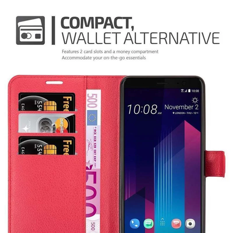 Cadorabo Hülle kompatibel mit HTC U11 PLUS Schutzhülle mit Magnetverschluss, Standfunktion und Kartenfach