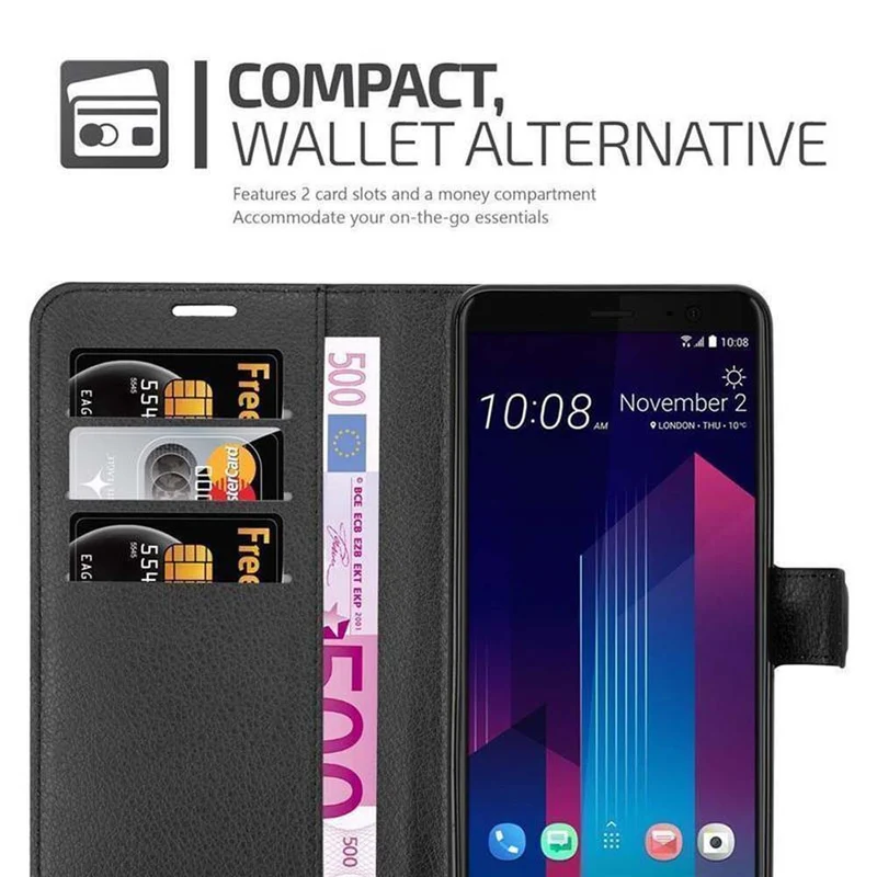 Cadorabo Hülle kompatibel mit HTC U11 PLUS Schutzhülle mit Magnetverschluss, Standfunktion und Kartenfach