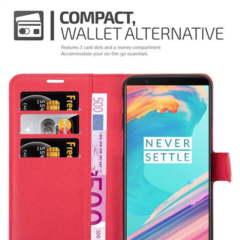Cadorabo Hülle kompatibel mit OnePlus 5T Schutzhülle mit Magnetverschluss, Standfunktion und Kartenfach