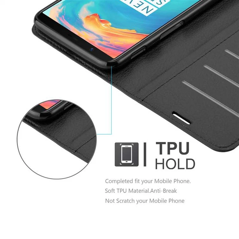 Cadorabo Hülle kompatibel mit OnePlus 5T Schutzhülle mit Magnetverschluss, Standfunktion und Kartenfach