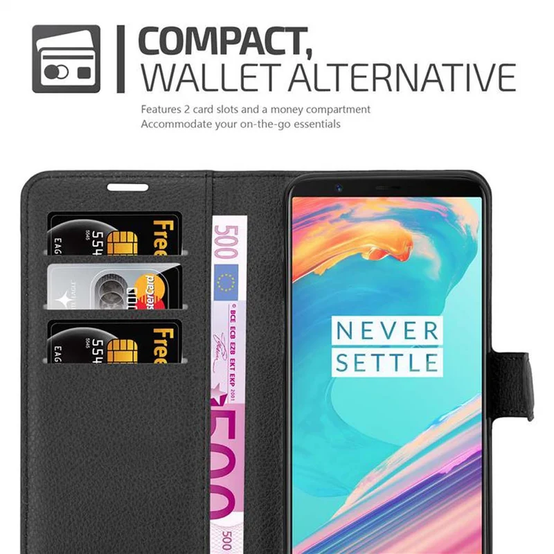 Cadorabo Hülle kompatibel mit OnePlus 5T Schutzhülle mit Magnetverschluss, Standfunktion und Kartenfach