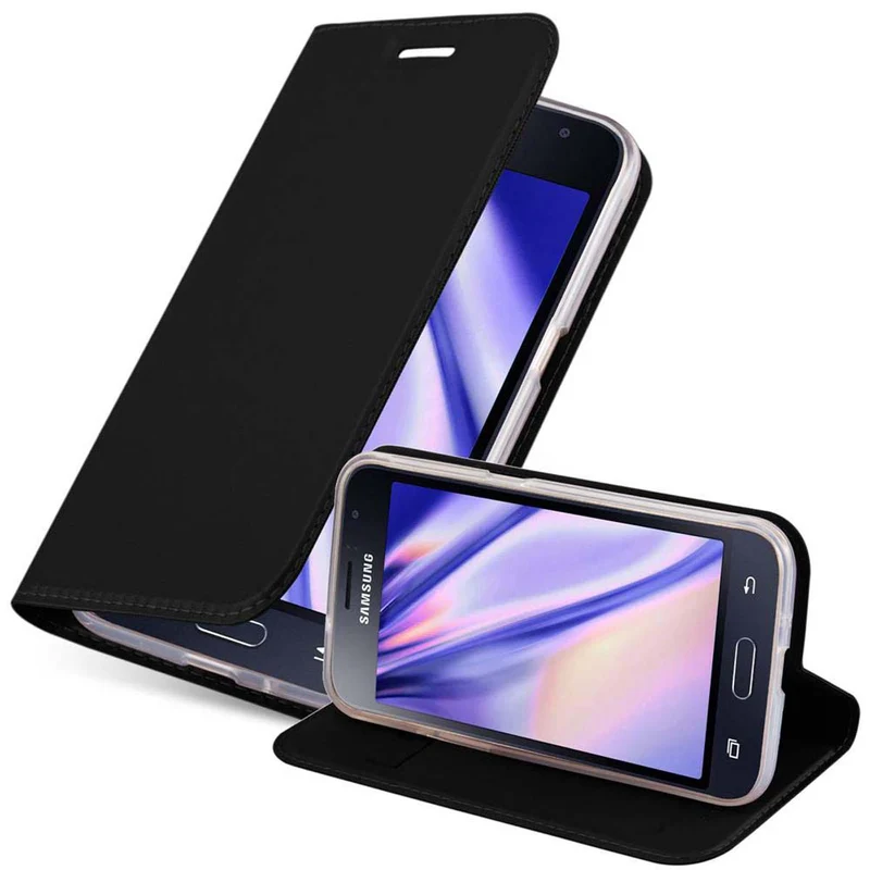 Cadorabo Hülle kompatibel mit Samsung Galaxy J1 2015 Schutzhülle mit Magnetverschluss, Standfunktion und Kartenfach