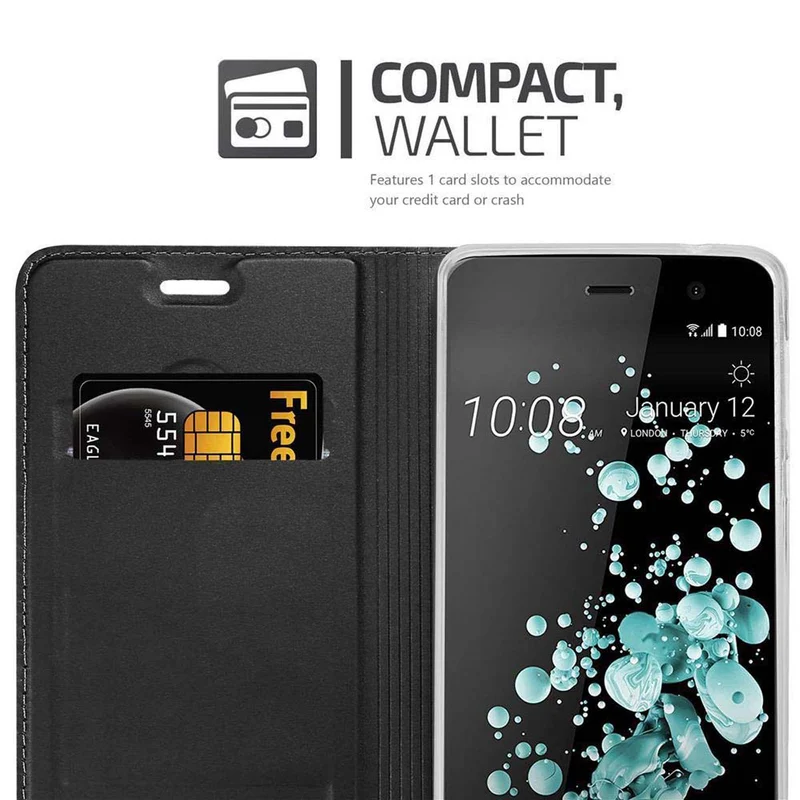 Cadorabo Hülle kompatibel mit HTC U PLAY Schutzhülle mit Magnetverschluss, Standfunktion und Kartenfach