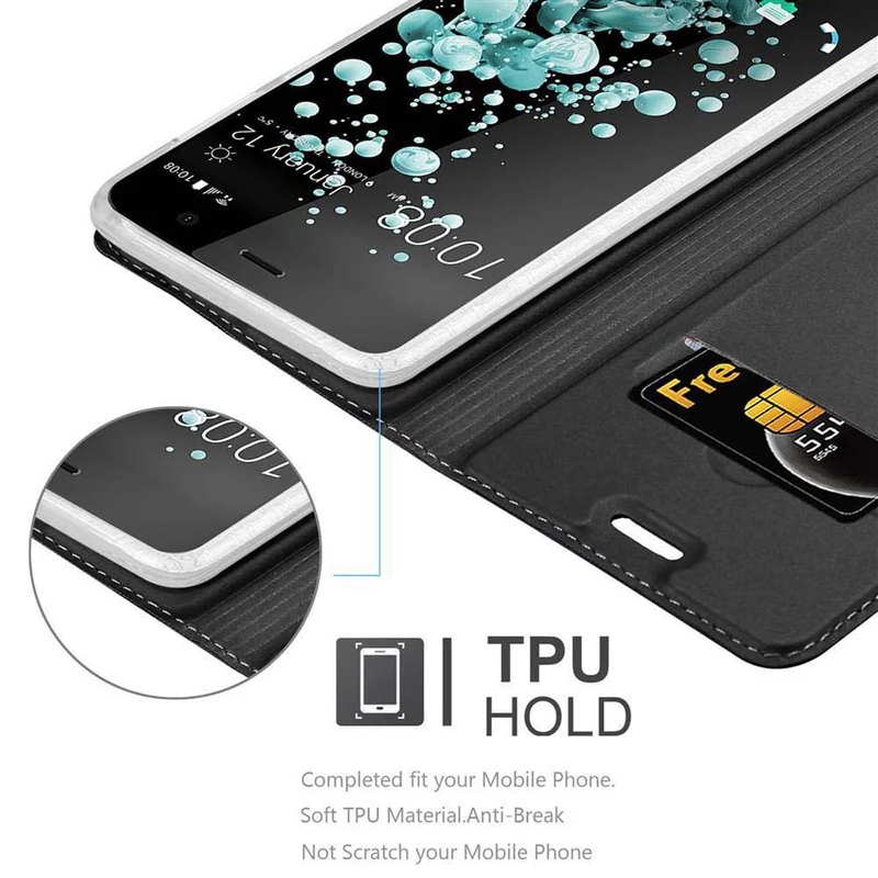 Cadorabo Hülle kompatibel mit HTC U PLAY Schutzhülle mit Magnetverschluss, Standfunktion und Kartenfach