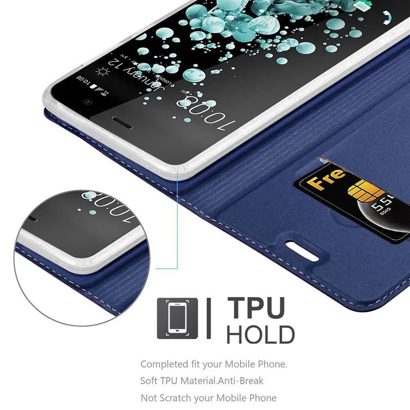 Cadorabo Hülle kompatibel mit HTC U PLAY Schutzhülle mit Magnetverschluss, Standfunktion und Kartenfach