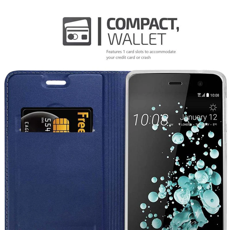 Cadorabo Hülle kompatibel mit HTC U PLAY Schutzhülle mit Magnetverschluss, Standfunktion und Kartenfach
