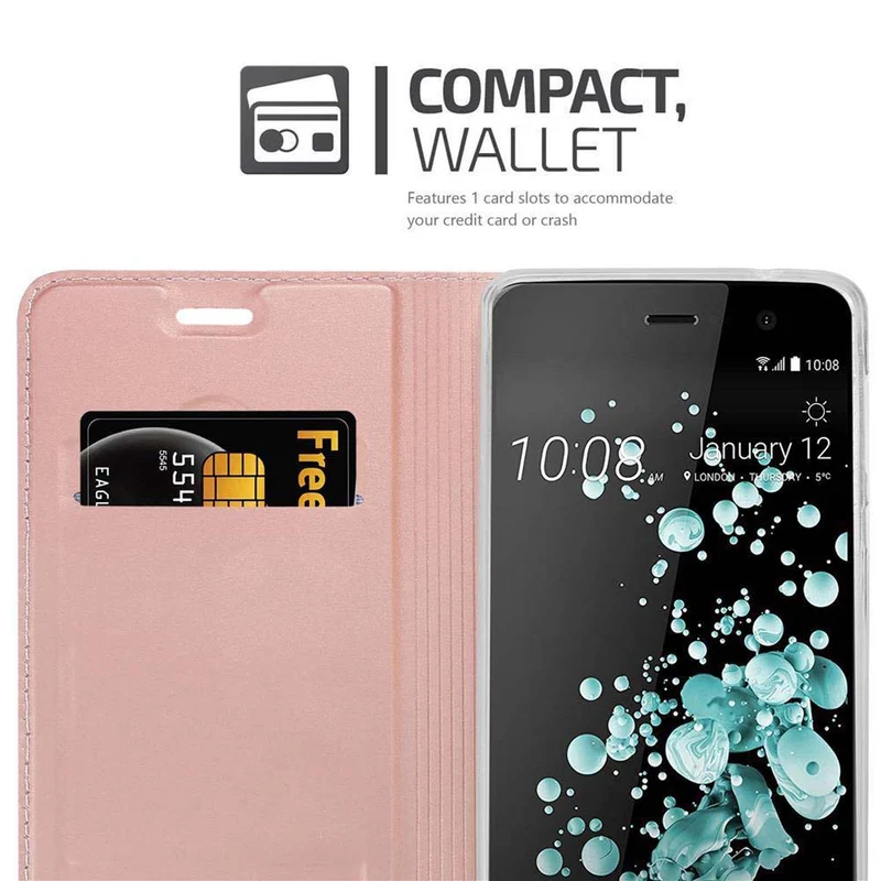 Cadorabo Hülle kompatibel mit HTC U PLAY Schutzhülle mit Magnetverschluss, Standfunktion und Kartenfach