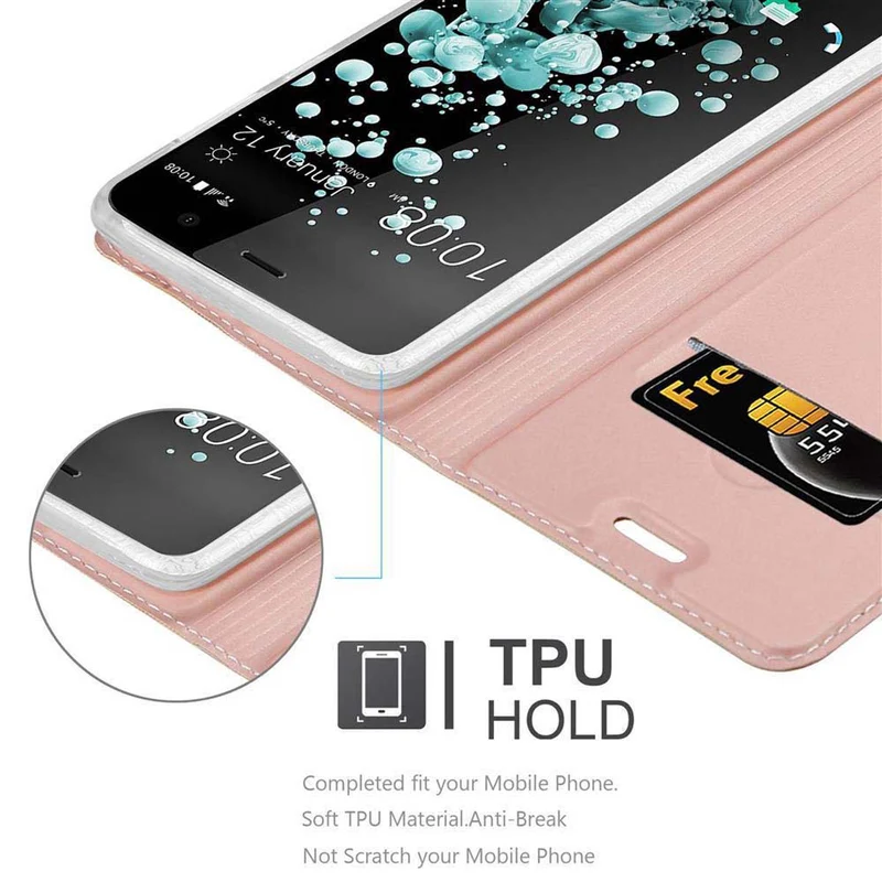Cadorabo Hülle kompatibel mit HTC U PLAY Schutzhülle mit Magnetverschluss, Standfunktion und Kartenfach