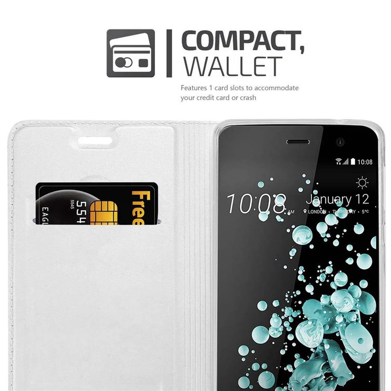 Cadorabo Hülle kompatibel mit HTC U PLAY Schutzhülle mit Magnetverschluss, Standfunktion und Kartenfach