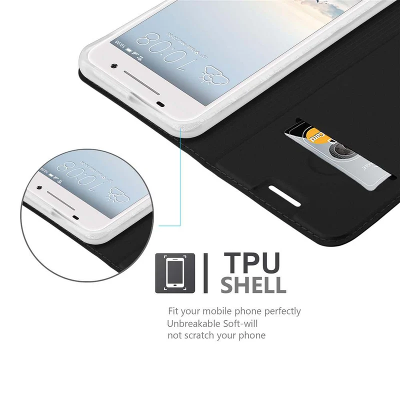 Cadorabo Hülle kompatibel mit HTC ONE A9 Schutzhülle mit Magnetverschluss, Standfunktion und Kartenfach