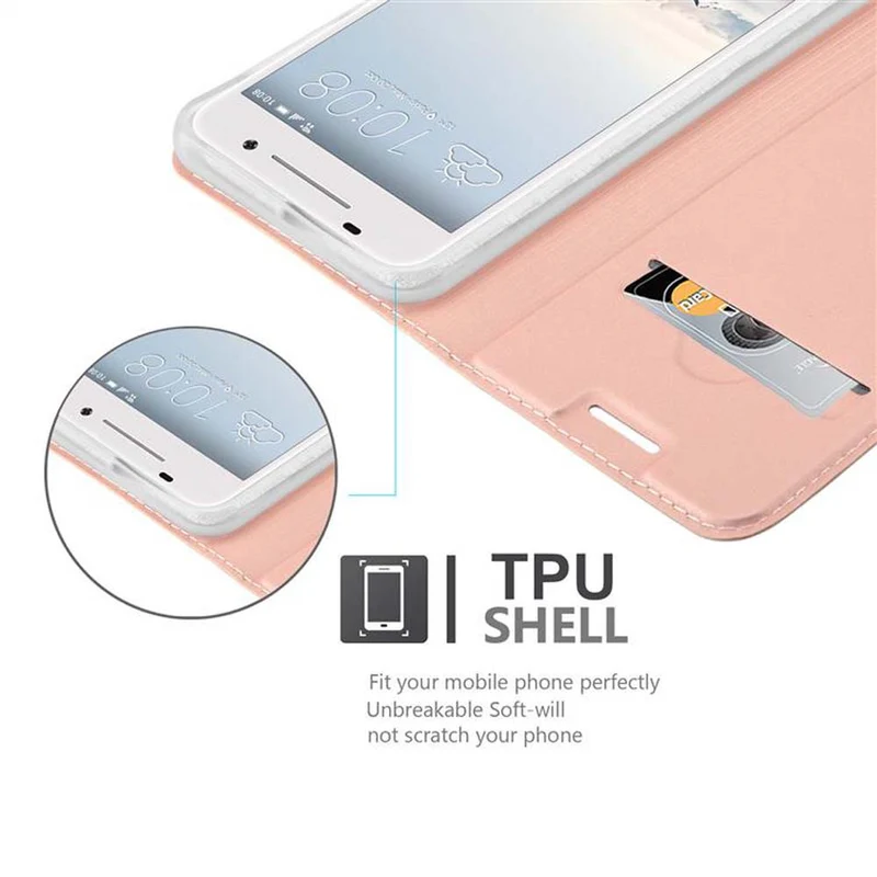 Cadorabo Hülle kompatibel mit HTC ONE A9 Schutzhülle mit Magnetverschluss, Standfunktion und Kartenfach