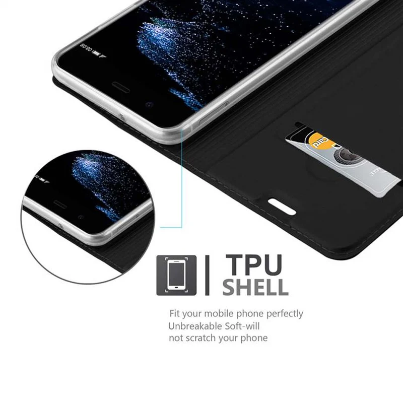 Cadorabo Hülle kompatibel mit Huawei P10 Schutzhülle mit Magnetverschluss, Standfunktion und Kartenfach