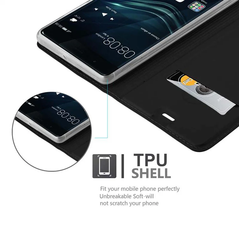 Cadorabo Hülle kompatibel mit Huawei P9 Schutzhülle mit Magnetverschluss, Standfunktion und Kartenfach